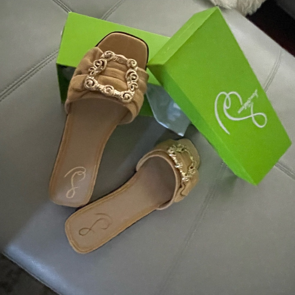 Sam Edelman Gold Embellished Tan Sandals